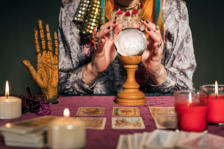 Tarot card readings featuring a crystal ball.